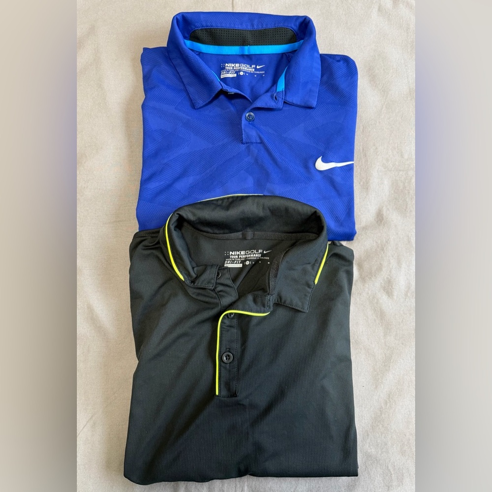 Nike Golf Tour Performance Dri-Fit Lot of 2 Polos Men's M Blue Jacquard & Black